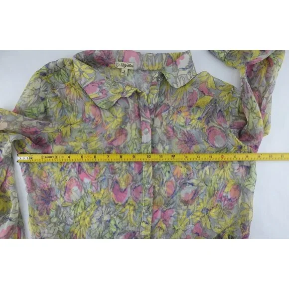 Vintage Lily White Floral Sheer Peplum Blouse Medium Made In USA Romantic - Picture 6 of 8